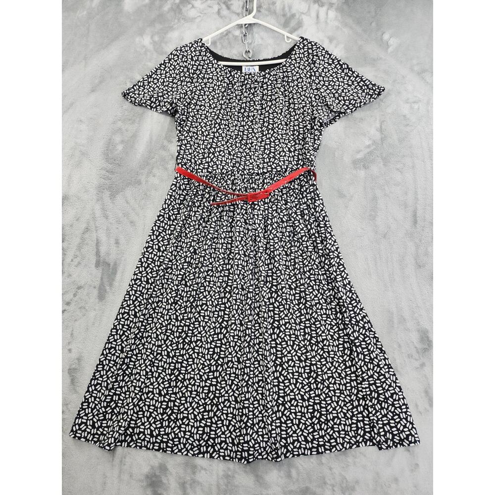 Vintage BFA Classics Flutter Sleeve Blouson Belted Dress Size PS Black White Red